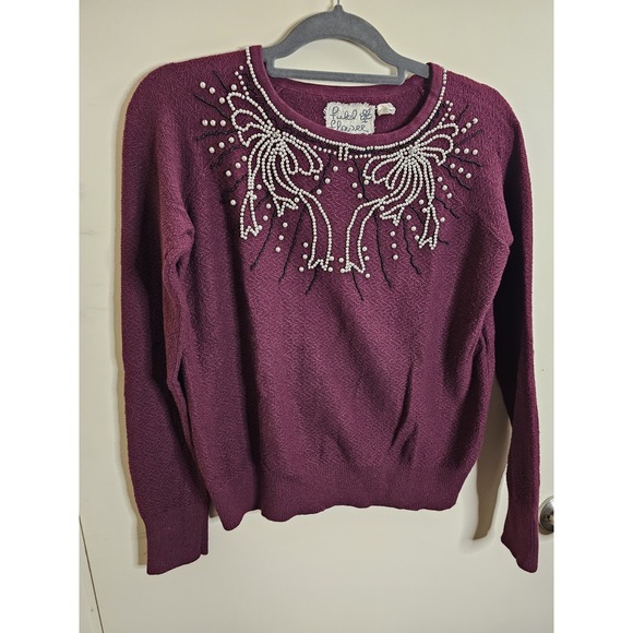 Anthropologie Field Flower Pearled Bow Pullover Sweater Size‎ M - Picture 1 of 7